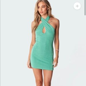 Edikted green halter dress Morgan mini halter